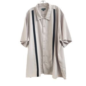 David Taylor 4XL VTG 90s Camp Shirt 34X36 Big Tall Soprano Gray Textured Stripe